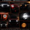 Close-up detail shot of jeep gladiator headlights dual projector matrix lens and housing design showing premium build quality