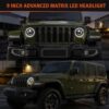 jeep gladiator headlights in high beam mode delivering maximum 16000 lumen brightness from dual projector lenses