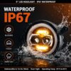 IP67 waterproof test of jeep gladiator headlights with water splashing against amber illuminated headlight, submersible to 1 meter certified
