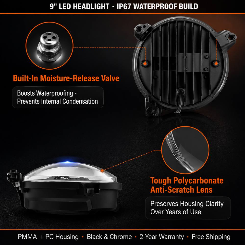 Side profile view of jeep gladiator headlights displaying depth, mounting tabs, and connector placement
