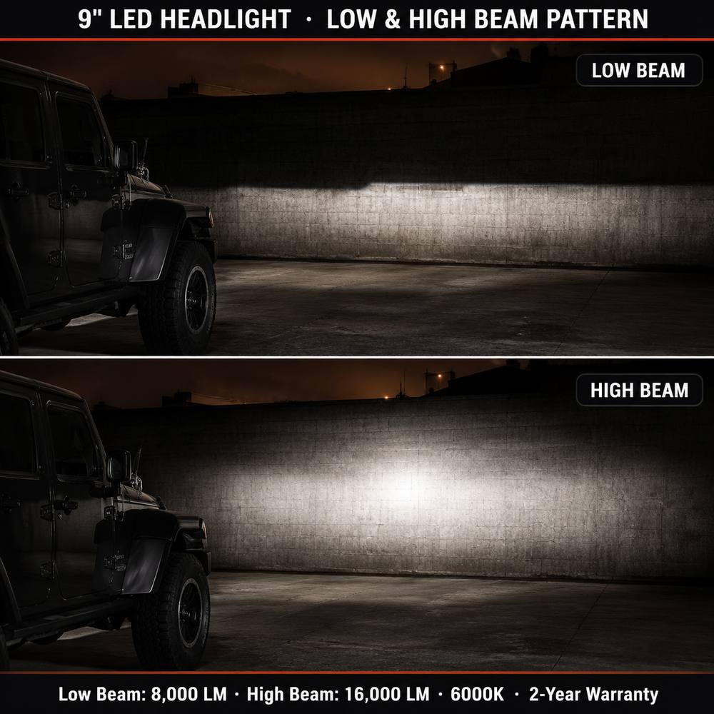 Z-shaped cutoff beam pattern demonstration of jeep gladiator headlights showing anti-glare optical design for safe night driving