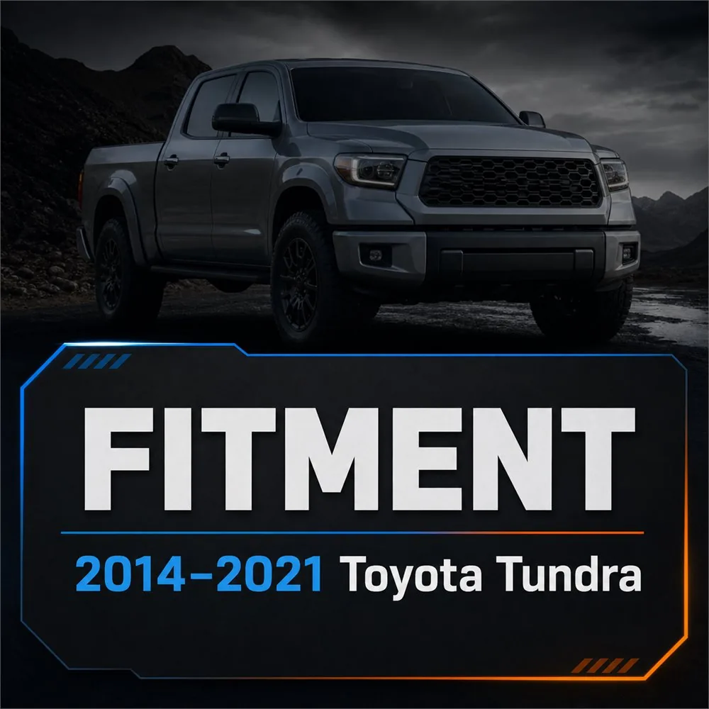 Toyota Tundra with five amber hood markers above the grille and the complete black mesh insert shown below