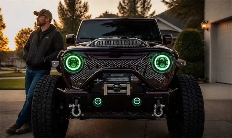 Jeep Wrangler JL with Rovaree LED lights and PPF
