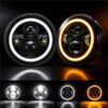 7 inch jeep halo headlights multi-mode display showing high low beam DRL and amber turn signal