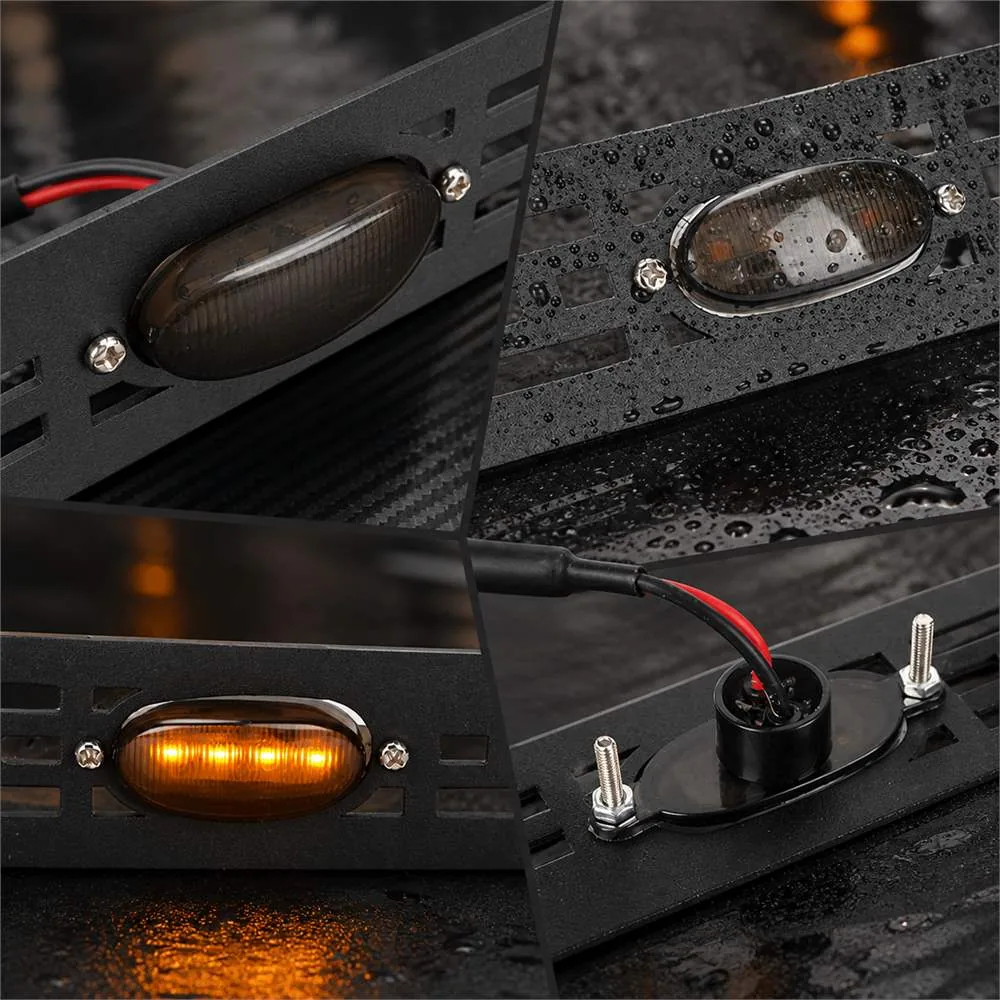 Four close-up views of the smoked lens amber illumination mounting hardware and rear wiring