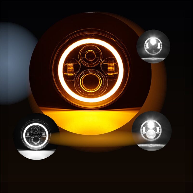 dual color halo DRL white and amber turn signal on 7 inch jeep wrangler led headlights