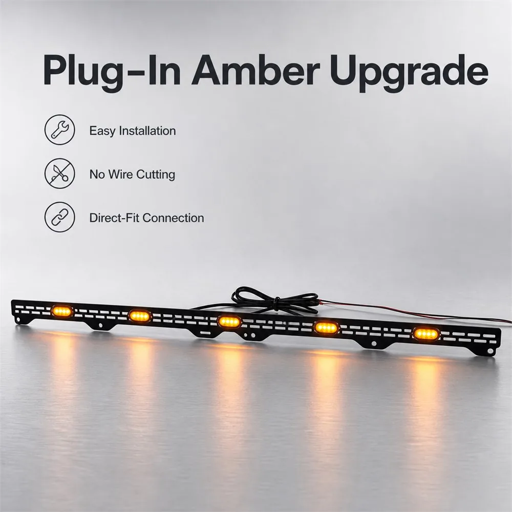 Black mesh insert with five illuminated amber LEDs and attached plug-in wiring