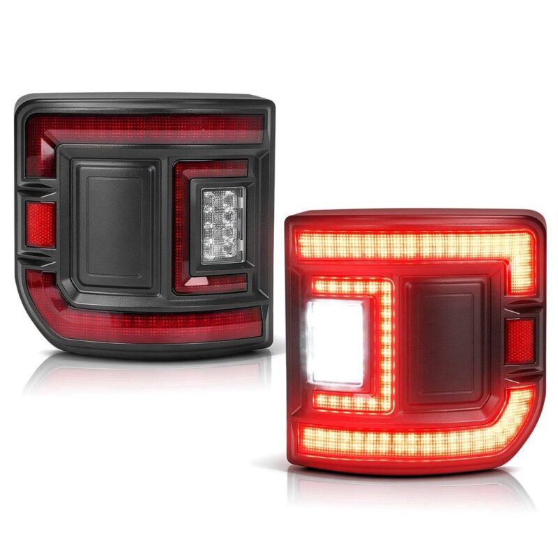 jeep gladiator led tail lights pair showing flush mount red C-shape LED with white reverse area