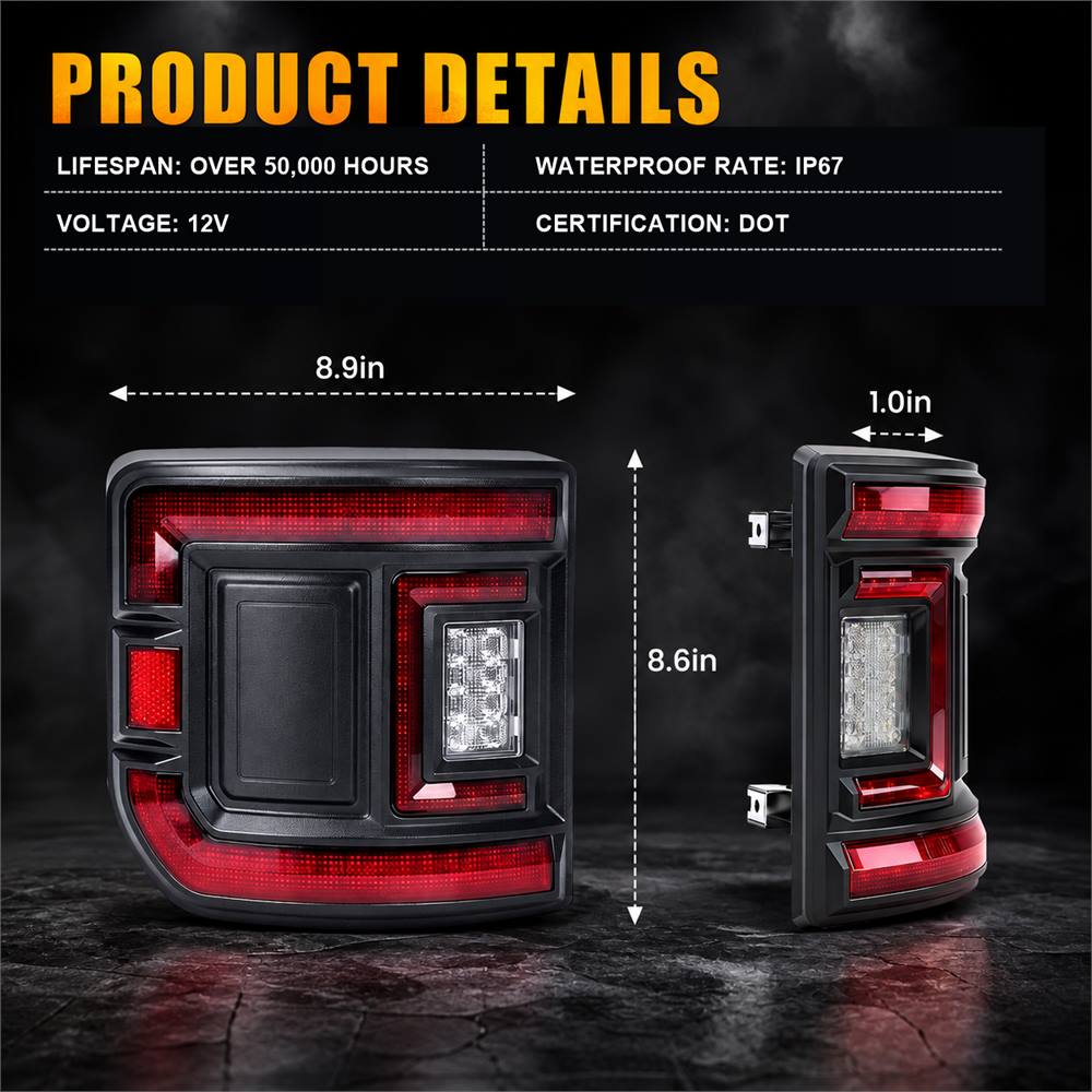 jeep gladiator led tail lights specs IP67 DOT certified 50000 hour lifespan