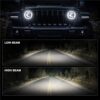Jeep Wrangler JL headlights low beam vs high beam road illumination comparison