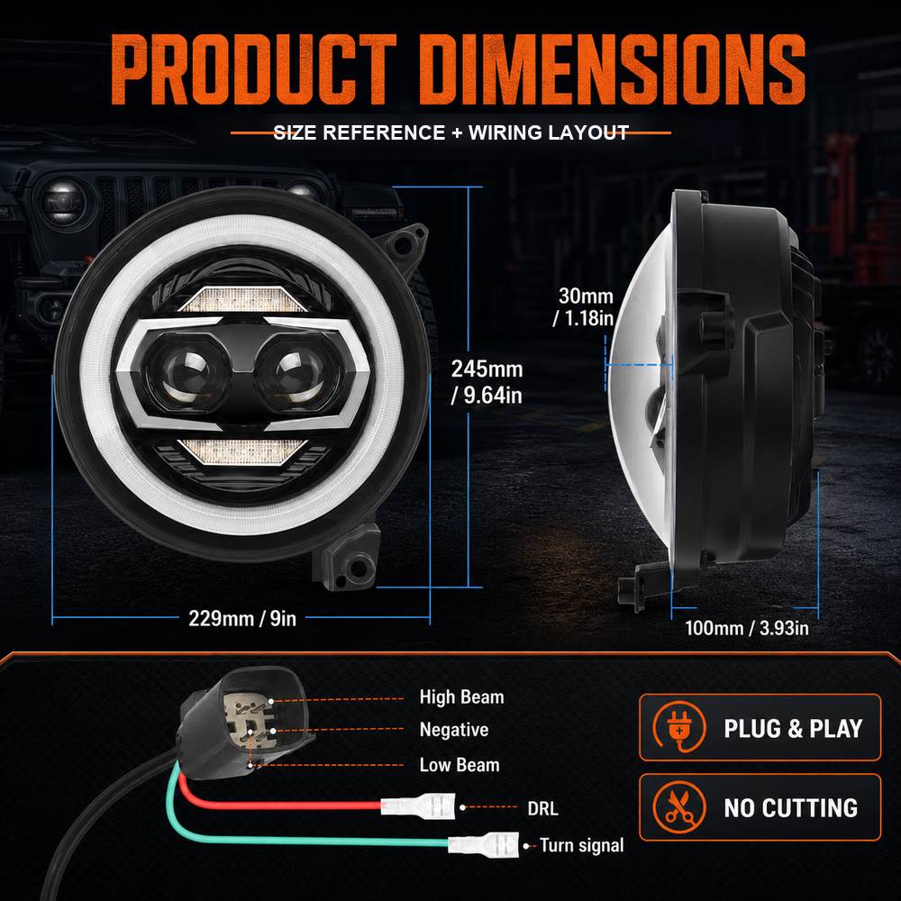 Jeep Wrangler JL headlights with DRL and turn signal four lighting modes