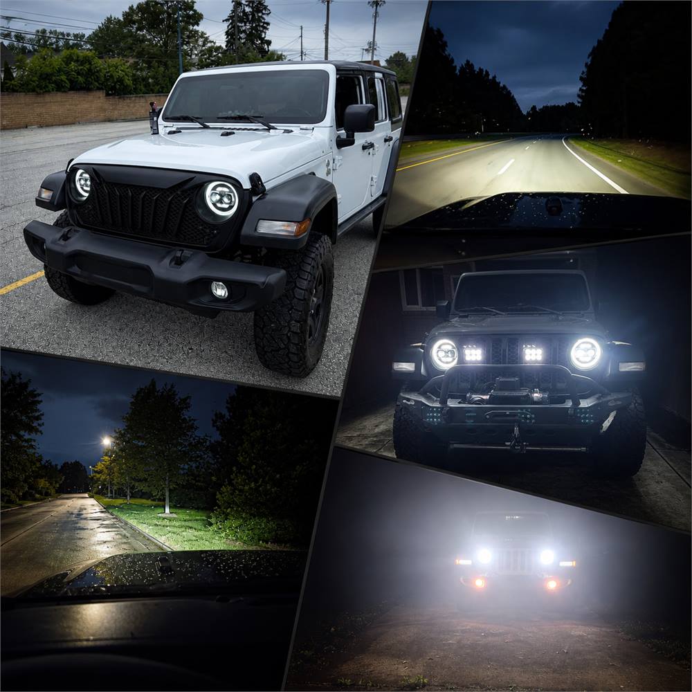 Jeep Wrangler JL headlights multi angle showcase daytime and nighttime views