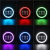 Six-panel grid showing a round fog light halo illuminated in cyan red green purple blue and pure white