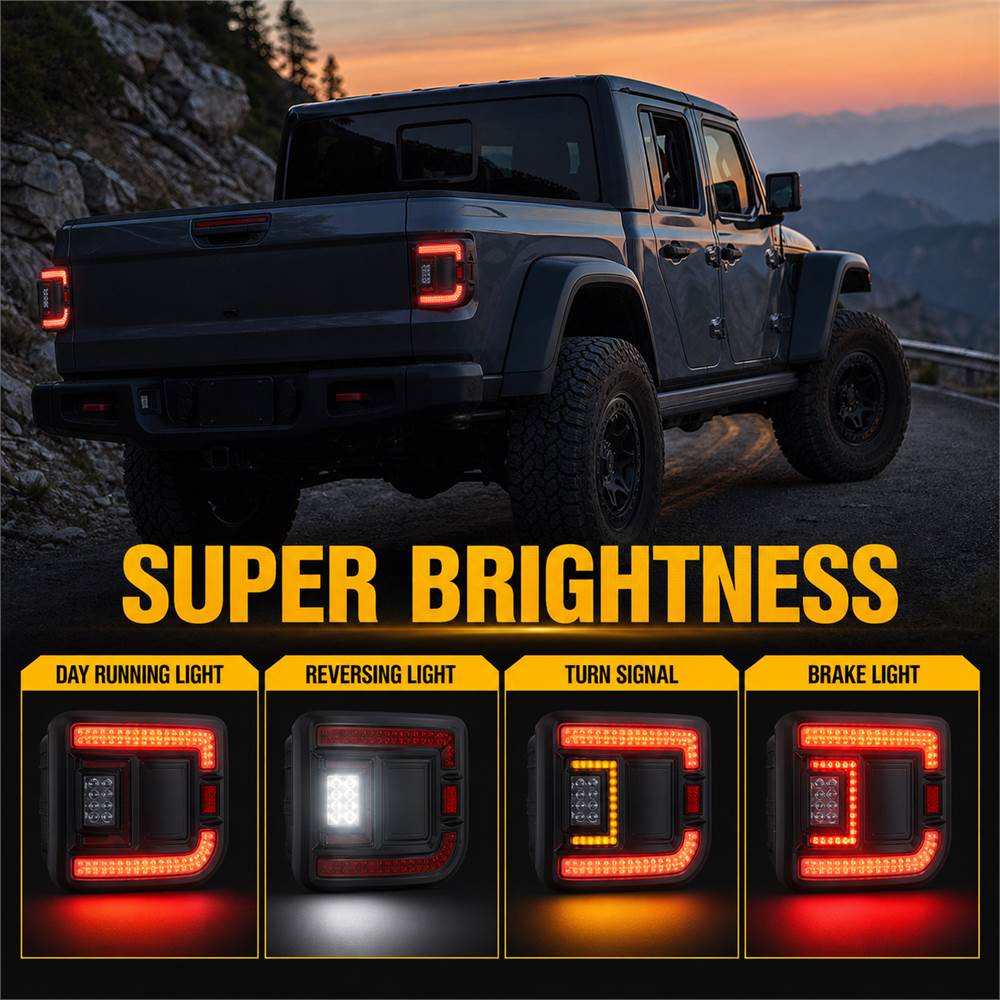 super brightness jeep gladiator led tail lights 4 functions DRL reverse turn signal brake