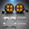 Pair of four-module yellow fog lights arranged with stainless steel mounting brackets screws washers and factory-style connectors