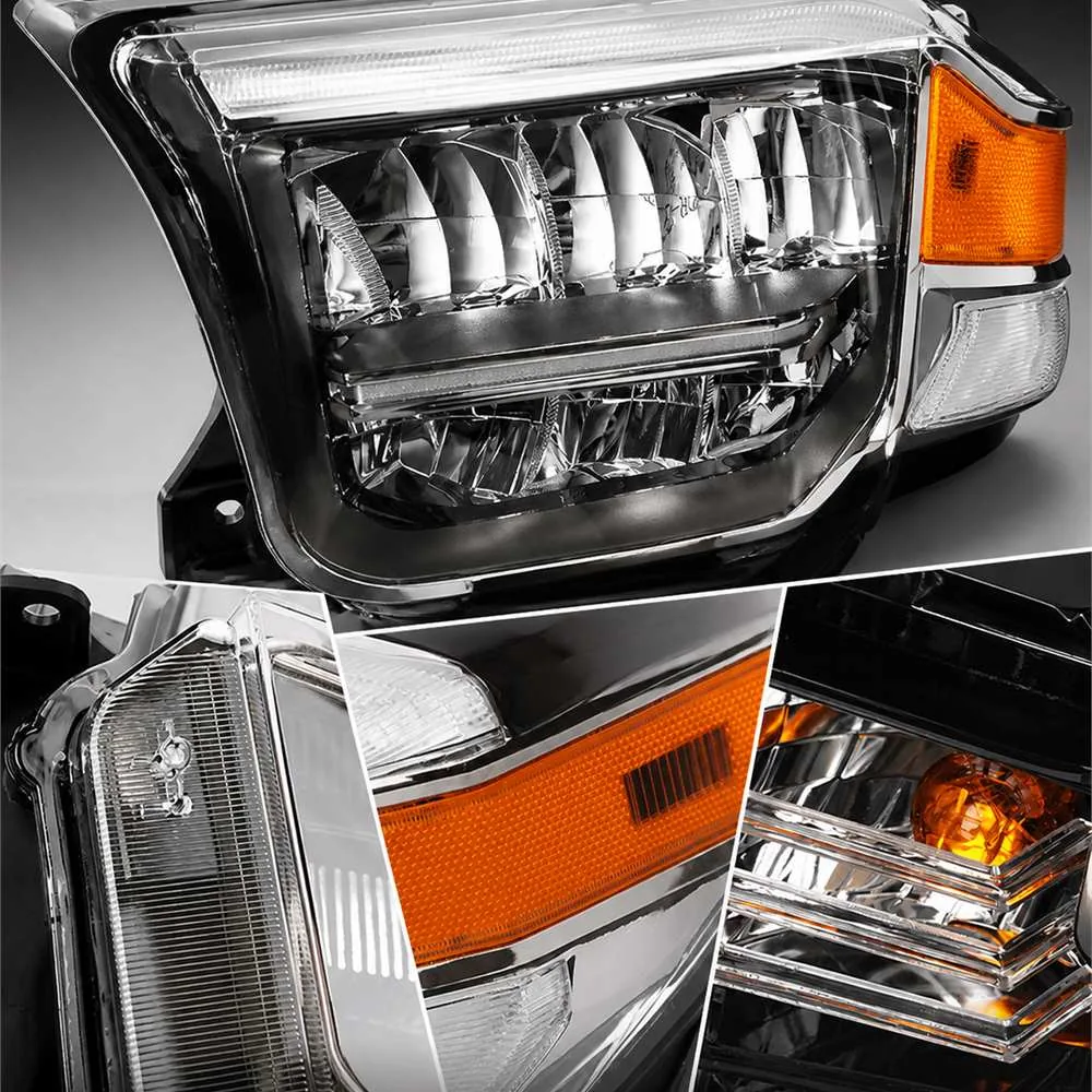 Detailed views of the Tundra headlight optics clear lens amber side marker and internal turn-signal section
