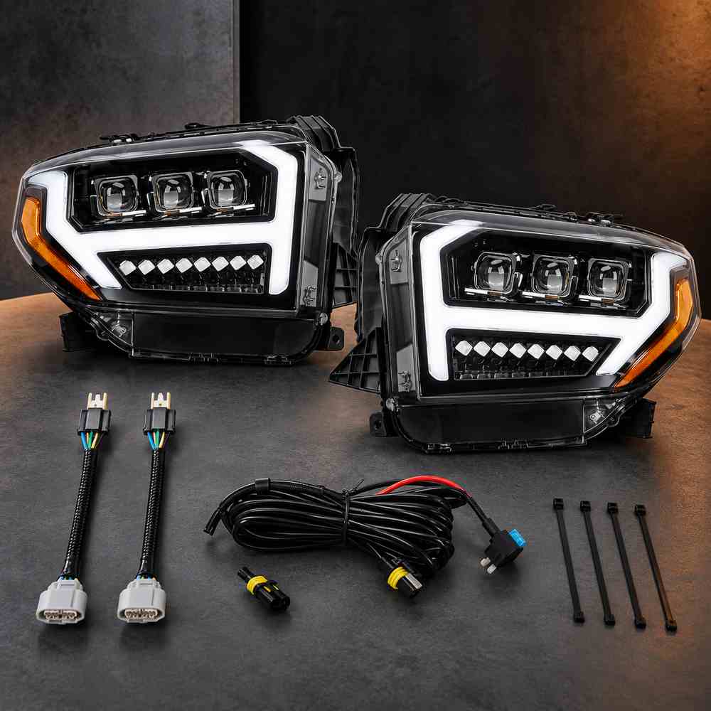 2014-2021 Tundra headlight complete kit with left and right LED assemblies wiring harnesses and cable ties
