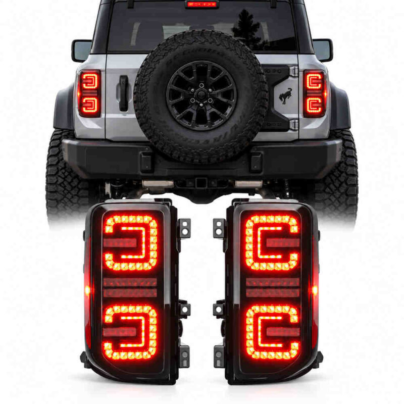 2021-2026 Ford Bronco tail lights LED pair installed on factory halogen Bronco