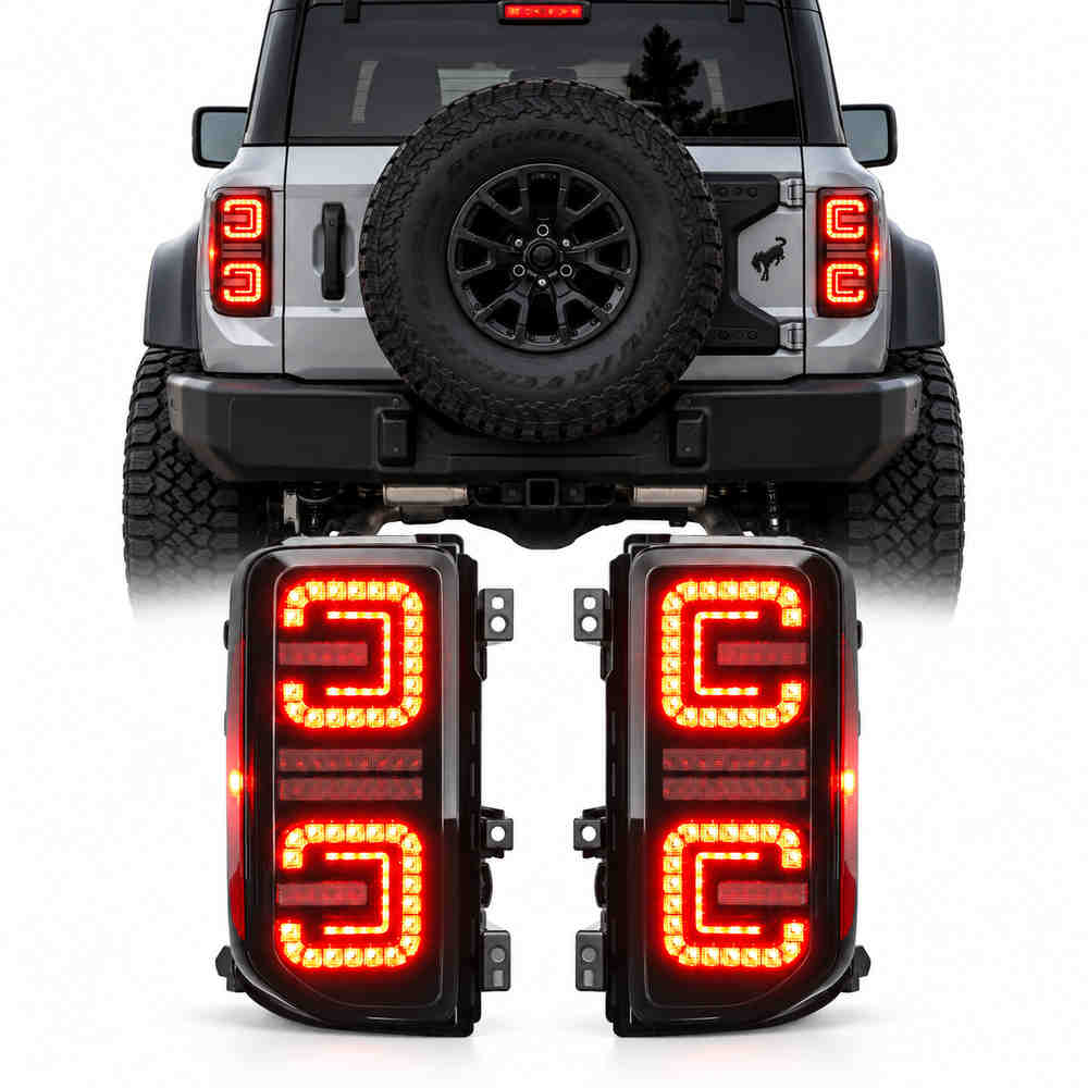 2021-2026 Ford Bronco tail lights LED pair installed on factory halogen Bronco