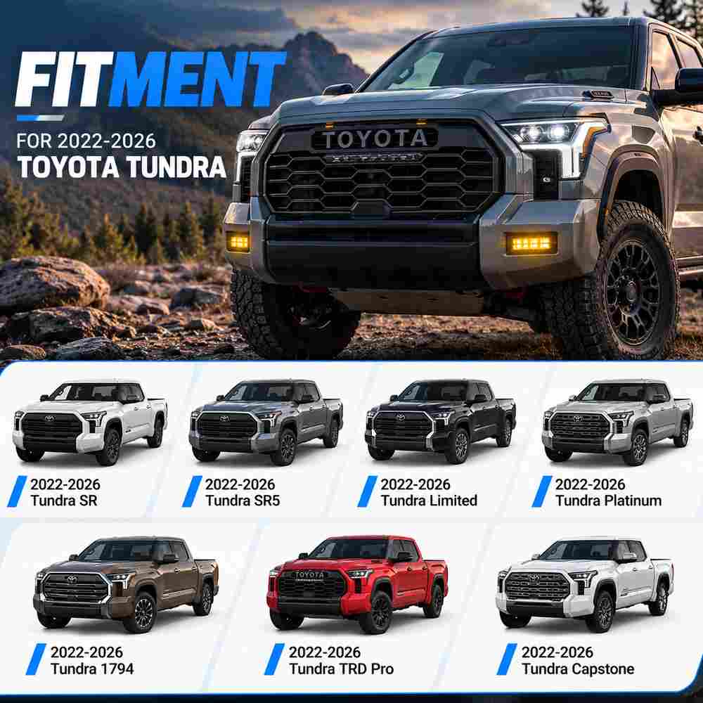 2022-2026 Toyota Tundra fog lights fitment for SR SR5 Limited Platinum 1794 TRD Pro and Capstone models