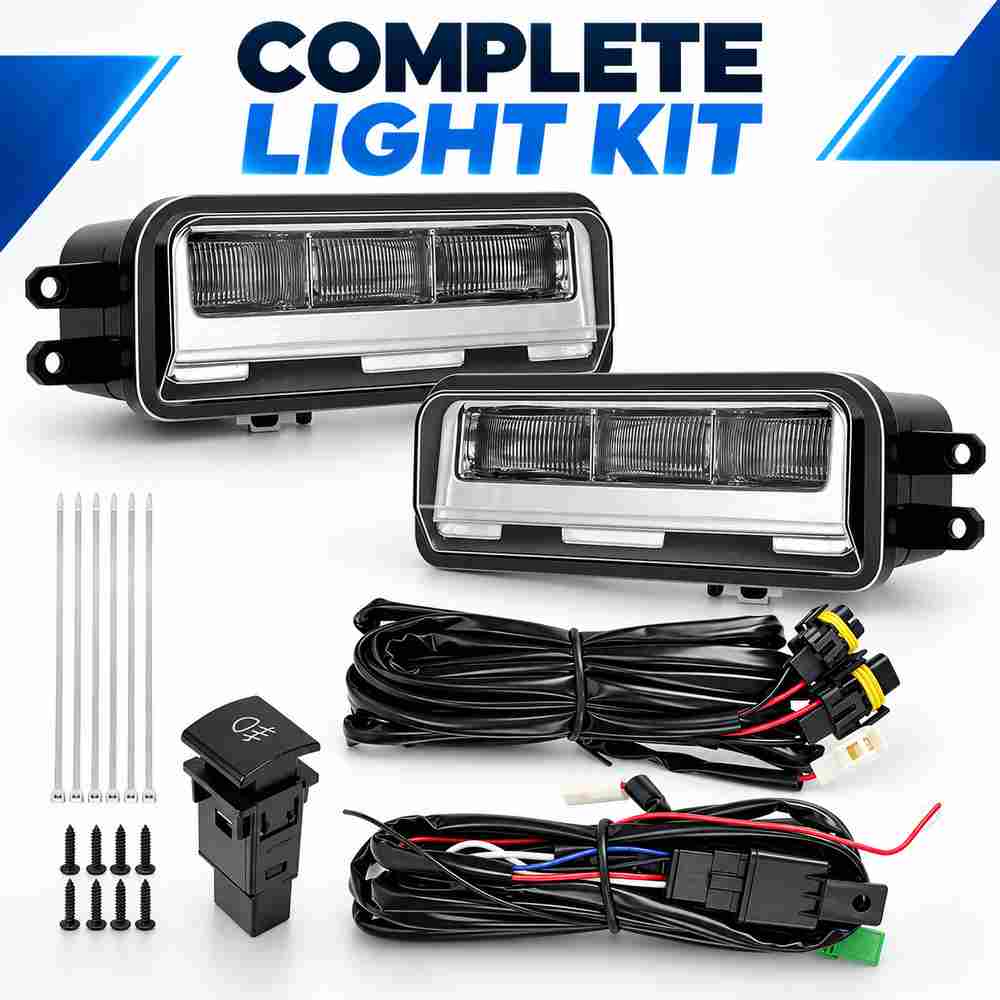 2022-2026 Tundra LED fog light complete kit with pair wiring harness switch cable ties and mounting screws