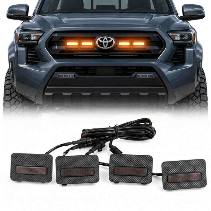 2024-2026 Toyota Tacoma SR and SR5 amber LED grille raptor lights kit with 4 grille lights and wiring harness