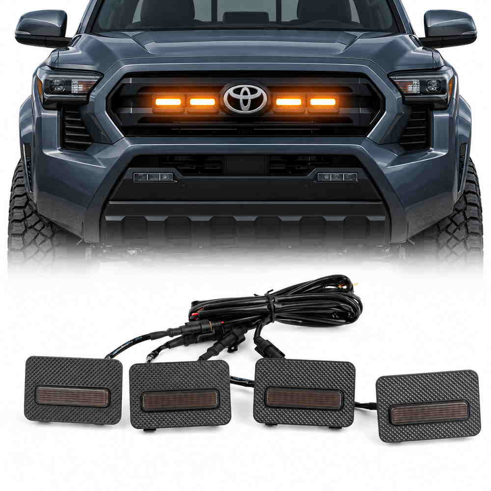 2024-2026 Toyota Tacoma SR and SR5 amber LED grille raptor lights kit with 4 grille lights and wiring harness