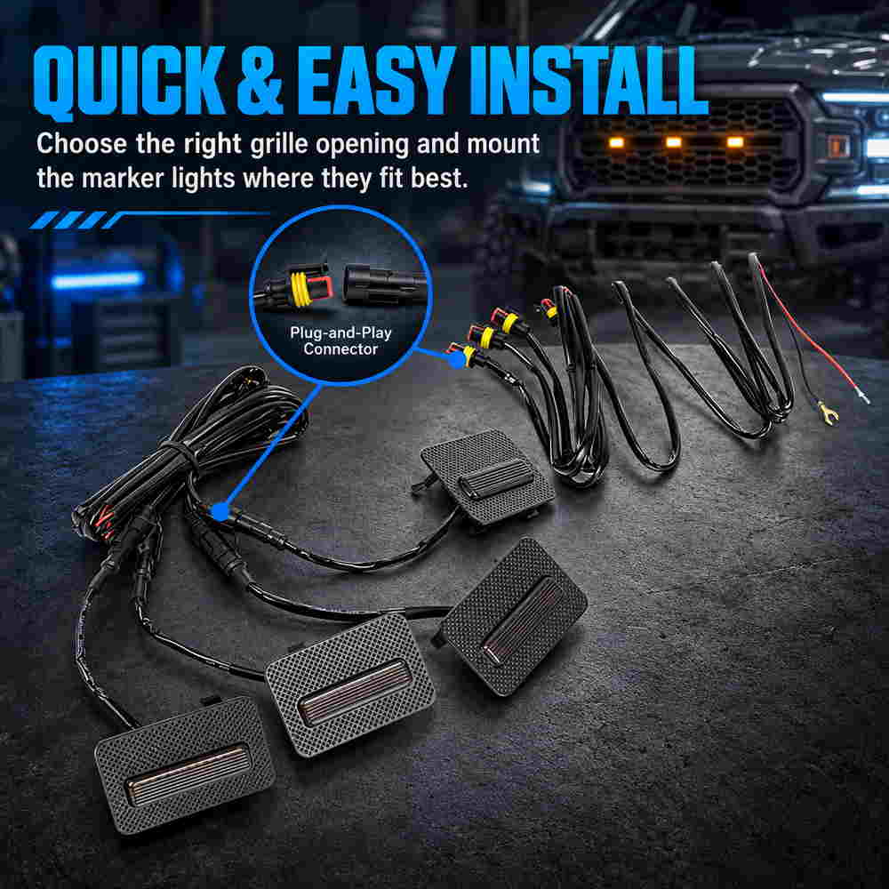 Quick plug-and-play installation of 2024 Tacoma raptor lights with waterproof connector and wiring harness