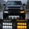 Bronco bumper lights showing white DRL and amber turn signal modes