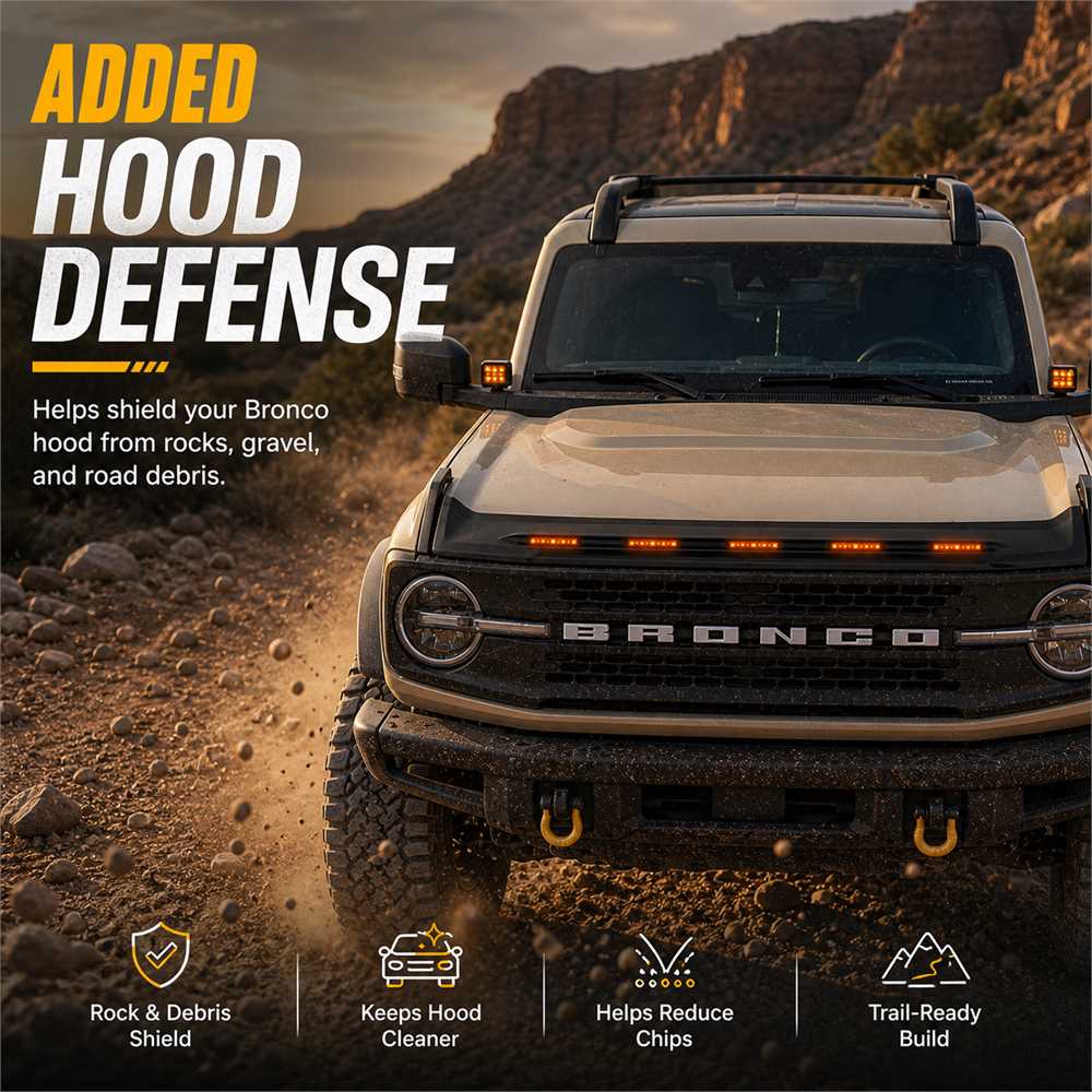 Ford Bronco hood defense protector helping shield the hood from rocks gravel and road debris