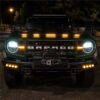 Ford Bronco hood protector with amber LED lighting installed at night