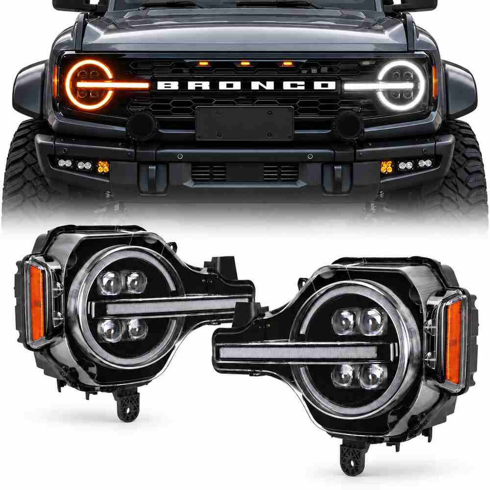 Ford Bronco LED headlights with quad projector design for 2021-later models