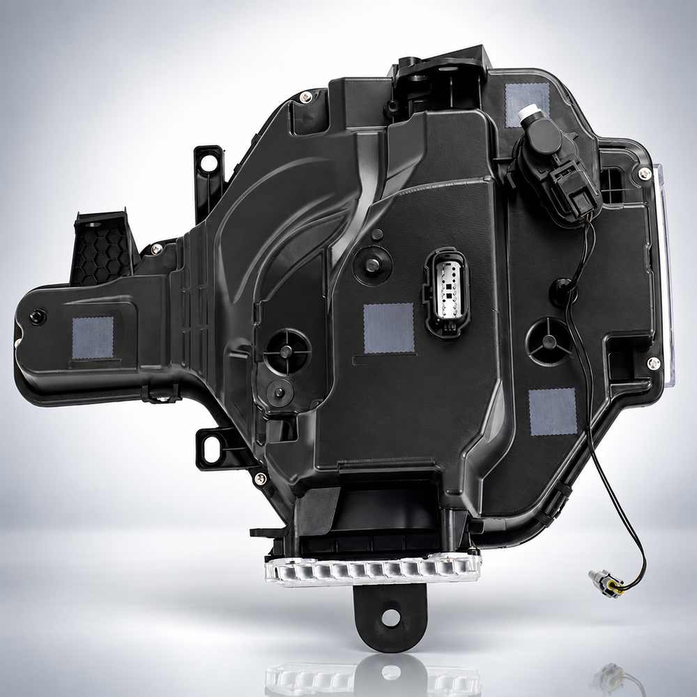 Rear housing and electrical connectors of a Ford Bronco replacement headlight