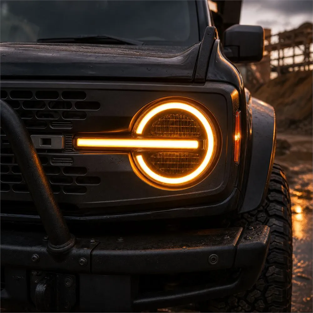 Ford Bronco LED Headlights 2021-2026 with Sequential Turn Signals & Dual-Color DRL