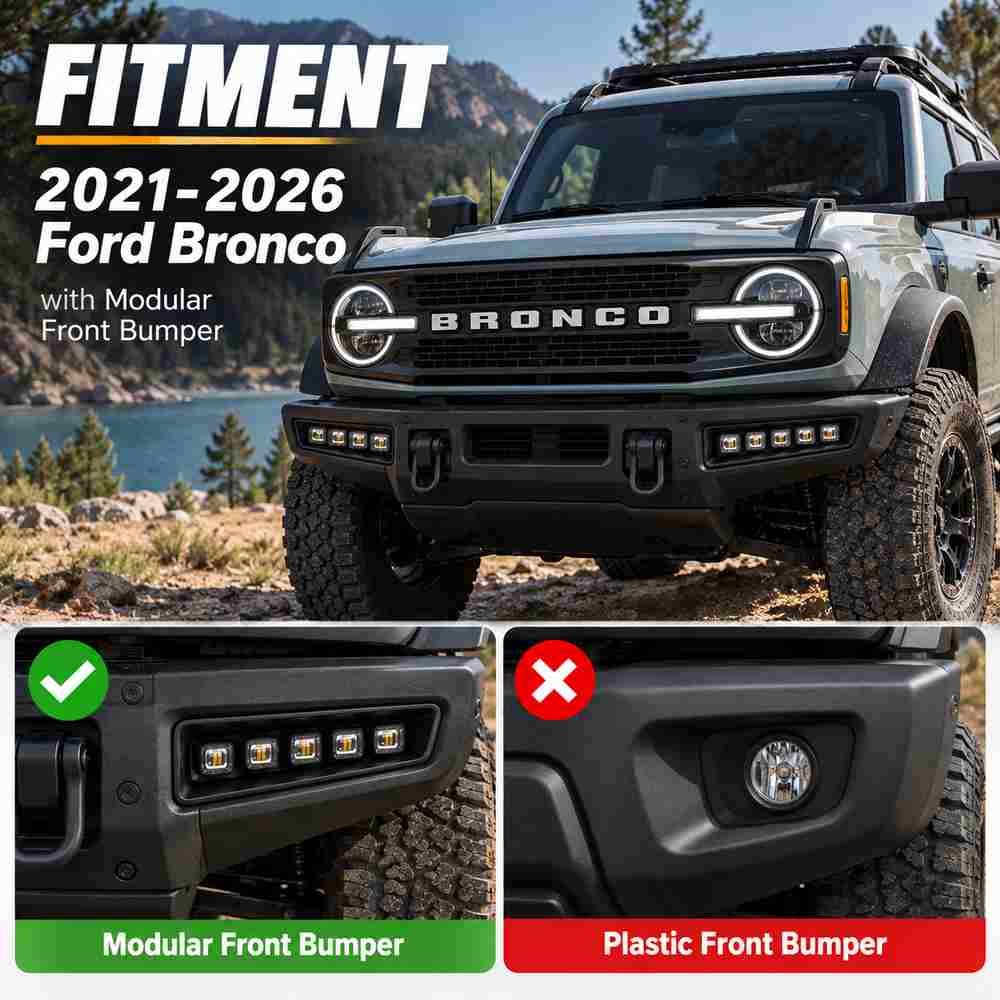 2021-2026 Ford Bronco fitment for modular front bumper lights