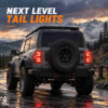 Ford Bronco smoked tail lights illuminated on rear of off-road Bronco at sunset