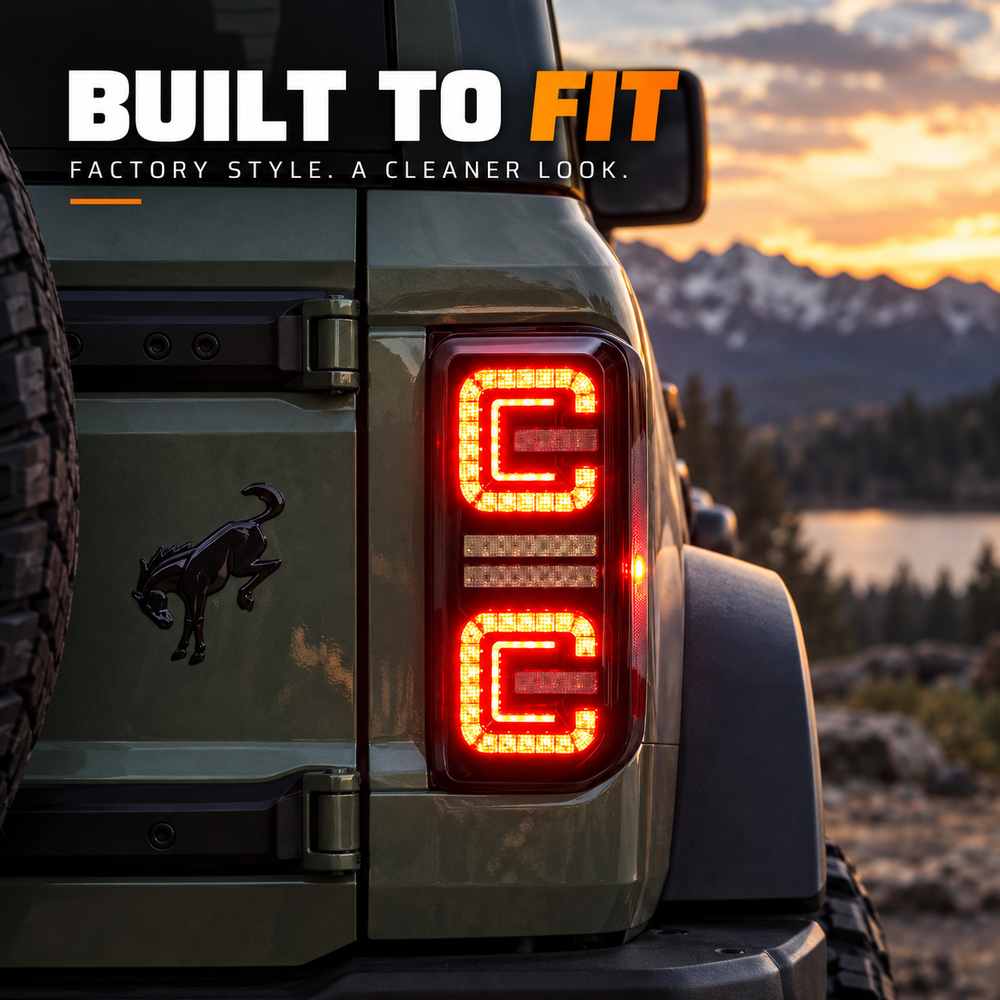 Ford Bronco smoked tail lights installed with clean OEM-style fit and factory-style rear appearance