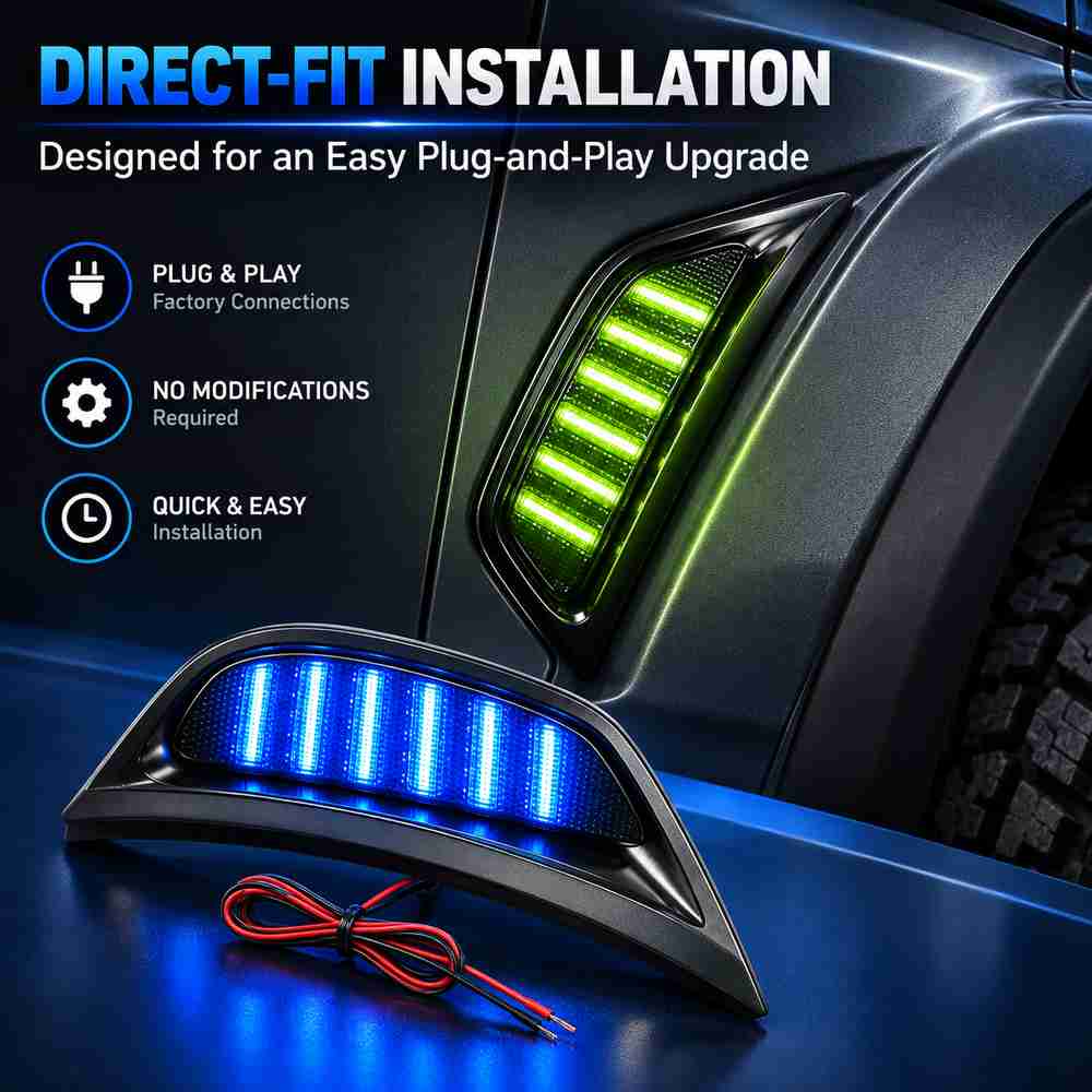 Jeep Gladiator LED fender lights with plug and play installation