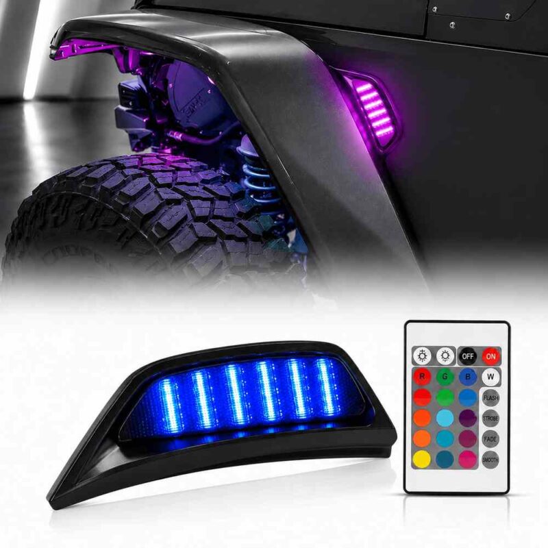 RGB LED fender vent lights for Jeep Wrangler JL and Gladiator JT with RF remote control
