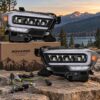 Rovaree LED headlight kit for Toyota Tacoma including a pair of headlights and wiring harness for direct replacement installation.