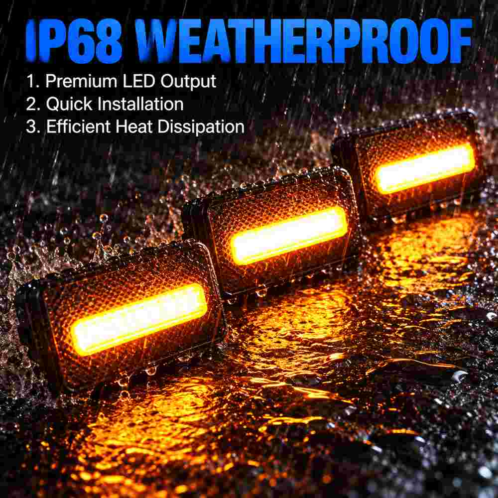 IP68 weatherproof Tacoma amber grille lights illuminated in heavy rain