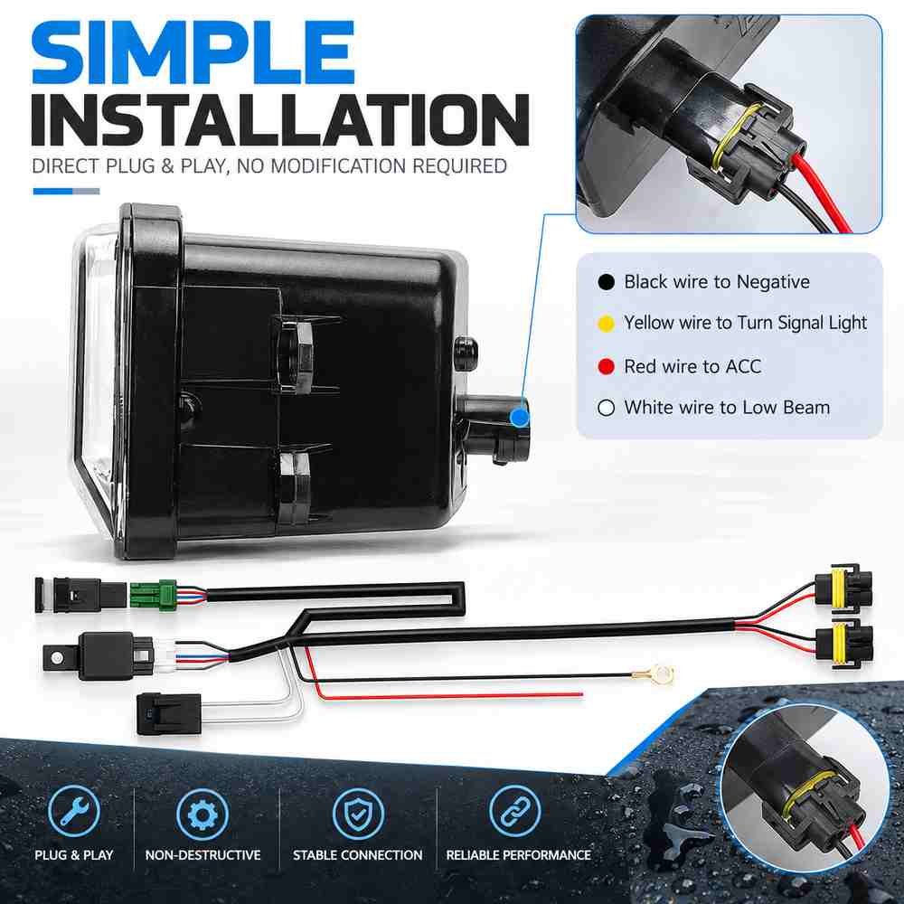 Toyota Tundra fog light wiring harness with plug-and-play connectors ACC turn signal negative and low beam connections