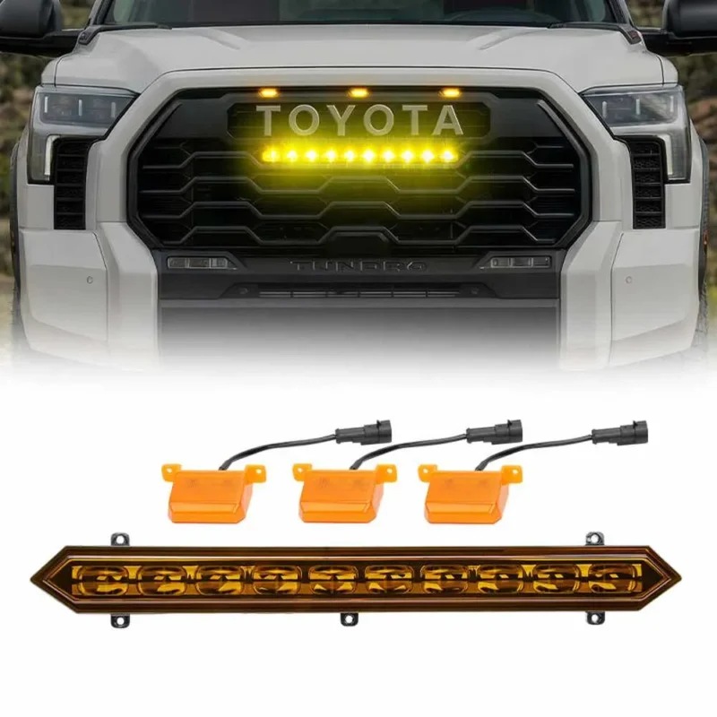 Toyota Tundra amber grille light bar kit with three front marker lights