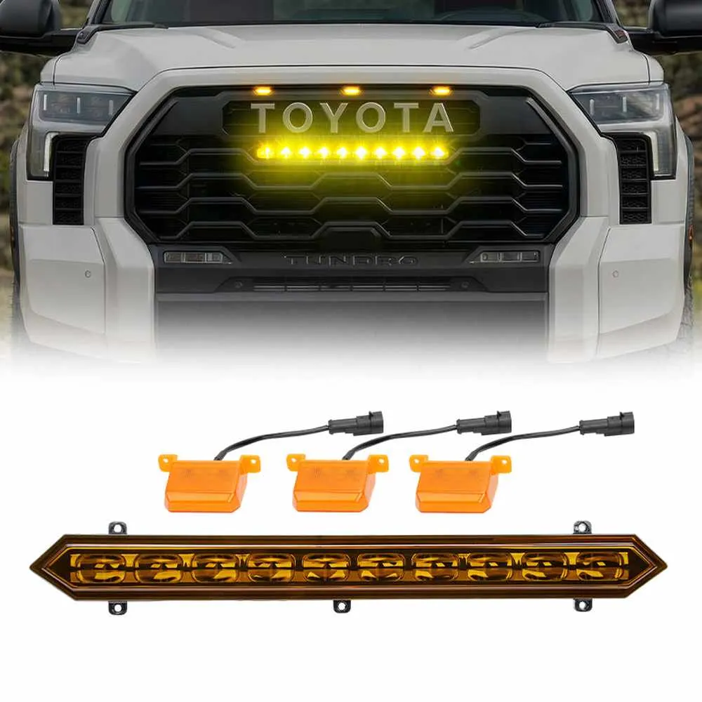 Toyota Tundra amber grille light bar kit with three front marker lights