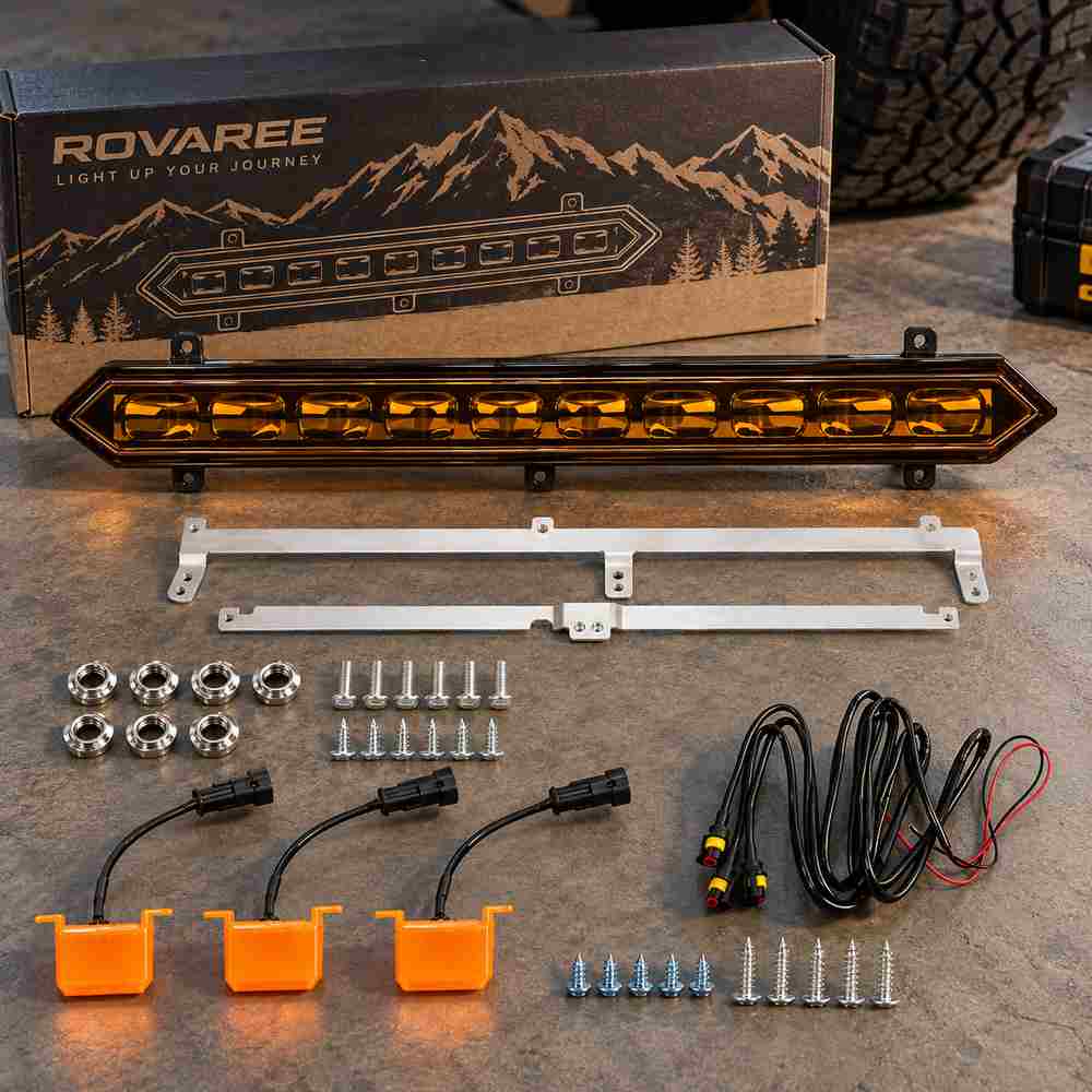 Tundra grille light kit components with light bar, raptor lights, brackets and hardware