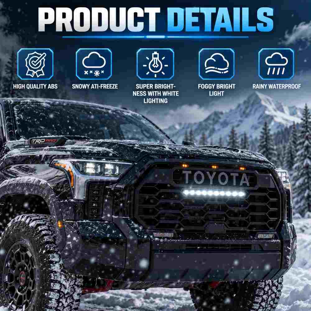 Toyota Tundra grille lights operating in snowy winter conditions