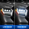 Tundra LED headlights low beam and high beam comparison with triple projector lighting